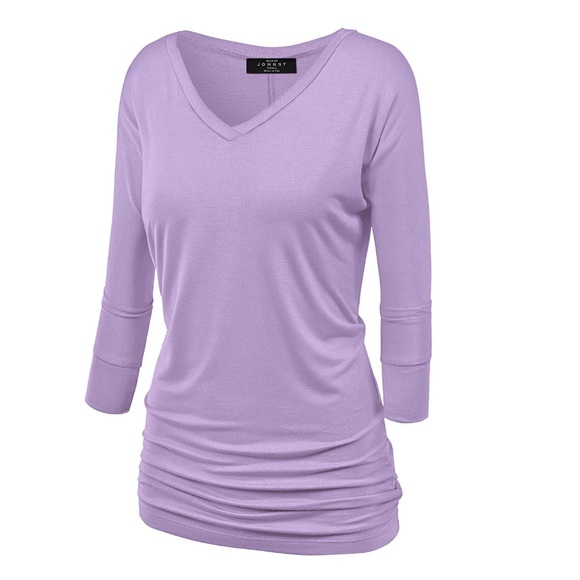 Tops - Lilac 3/4 Sleeve Cotton Ruched Top